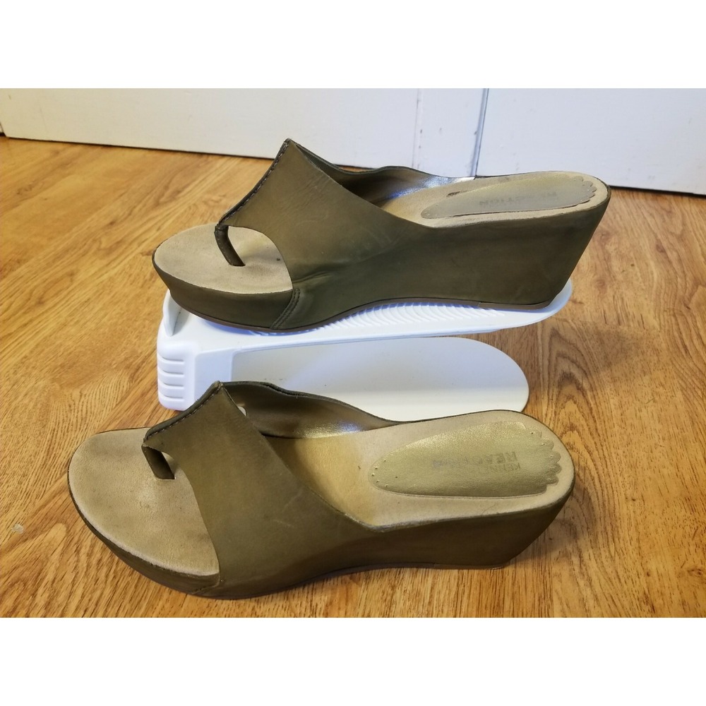 WOMENS KENNET COLE REACTION WEDGES 2.5'' HEEL GREEN LEATHER SANDALS SIZE 8.5